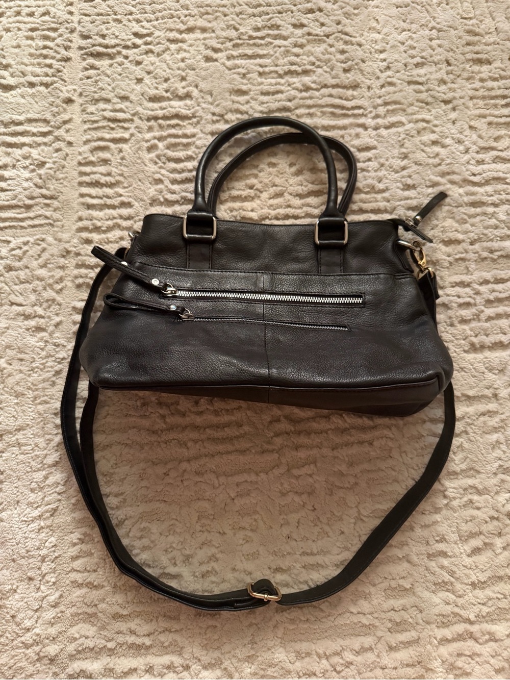 Great American Leatherworks Black Leather Tote Bag Removable Crossbody Strap